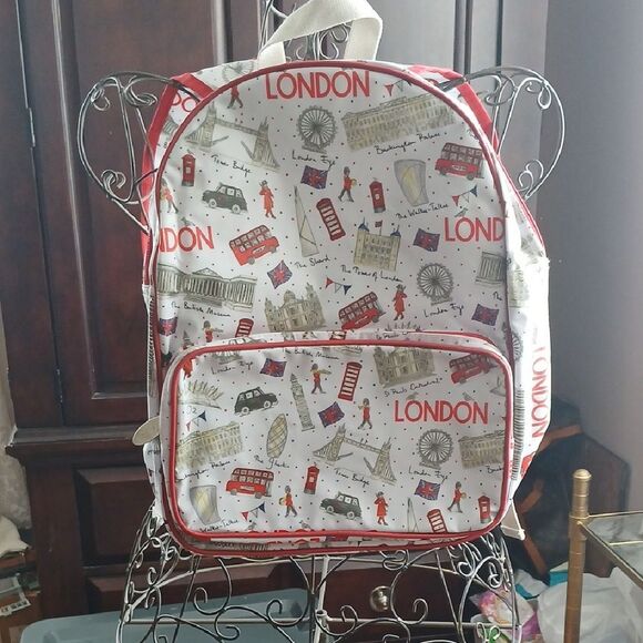 Milly Green London Themed Backpack with Red Accents - Picture 1 of 5